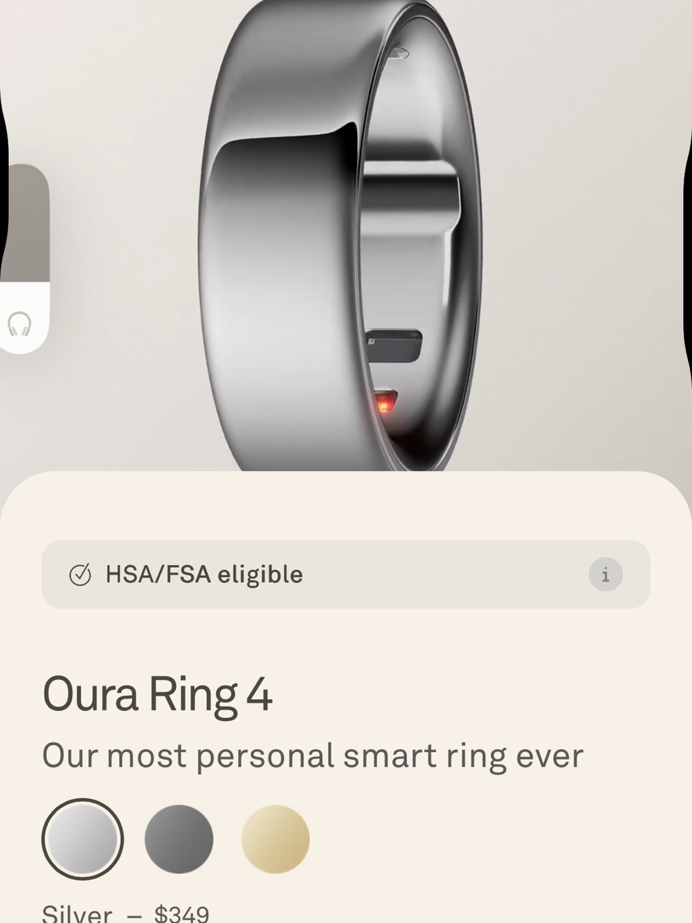 Oura Ring 4 Smart Ring - Silver size 9